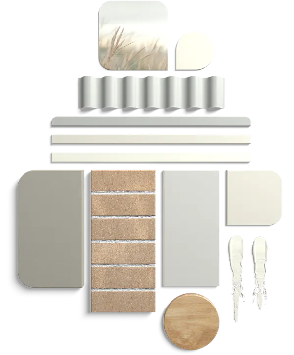 Seamist Master Colour Style flat lay of materials and finishes